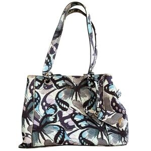 GUESS FLUTTER PASTEL COLOR BUTTERFLY LARGE PURSE BAG 2 COMPARTMENTS W/ POCKETS